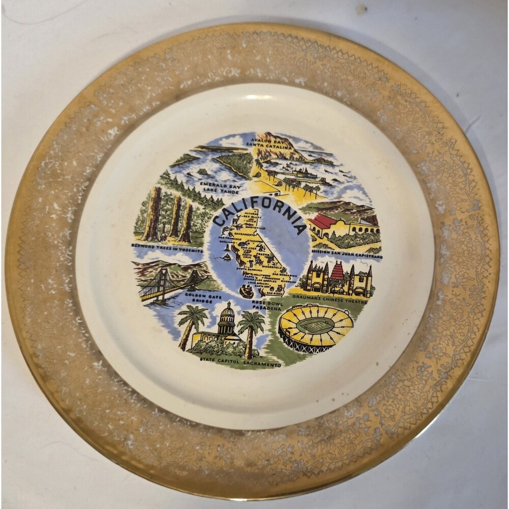 Vintage Gold Border Design Souvenir California State Plate